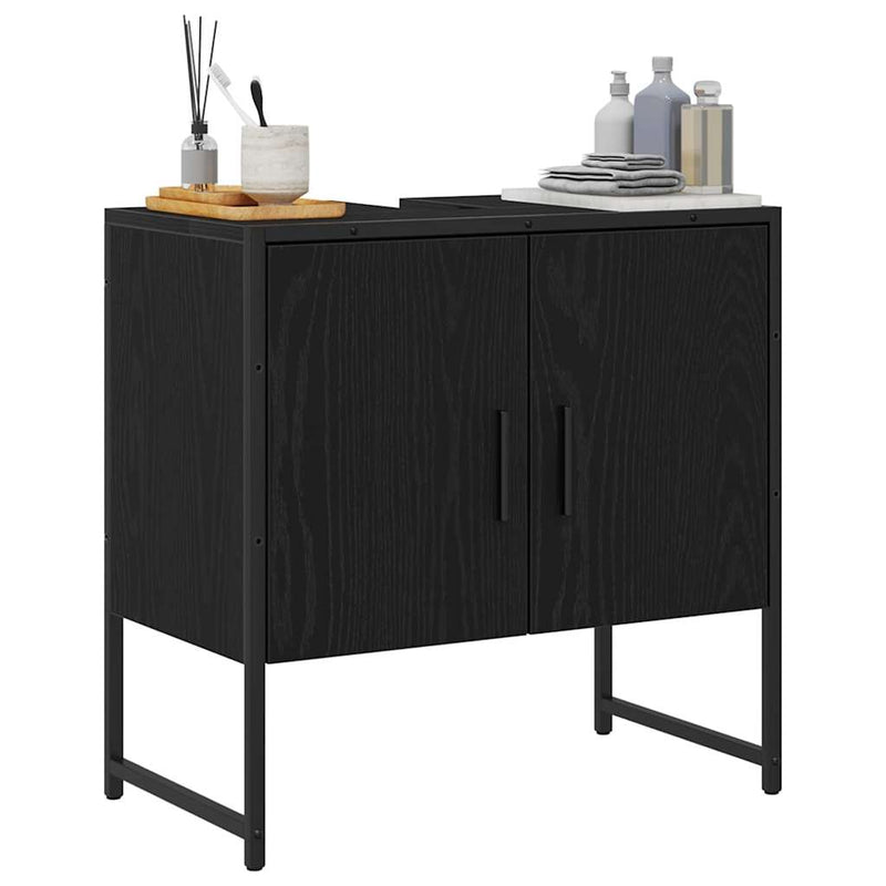 vidaXL Fürdőszobai mosdószekrény Musta tammi 60 x 30 x 60 cm Faanyag