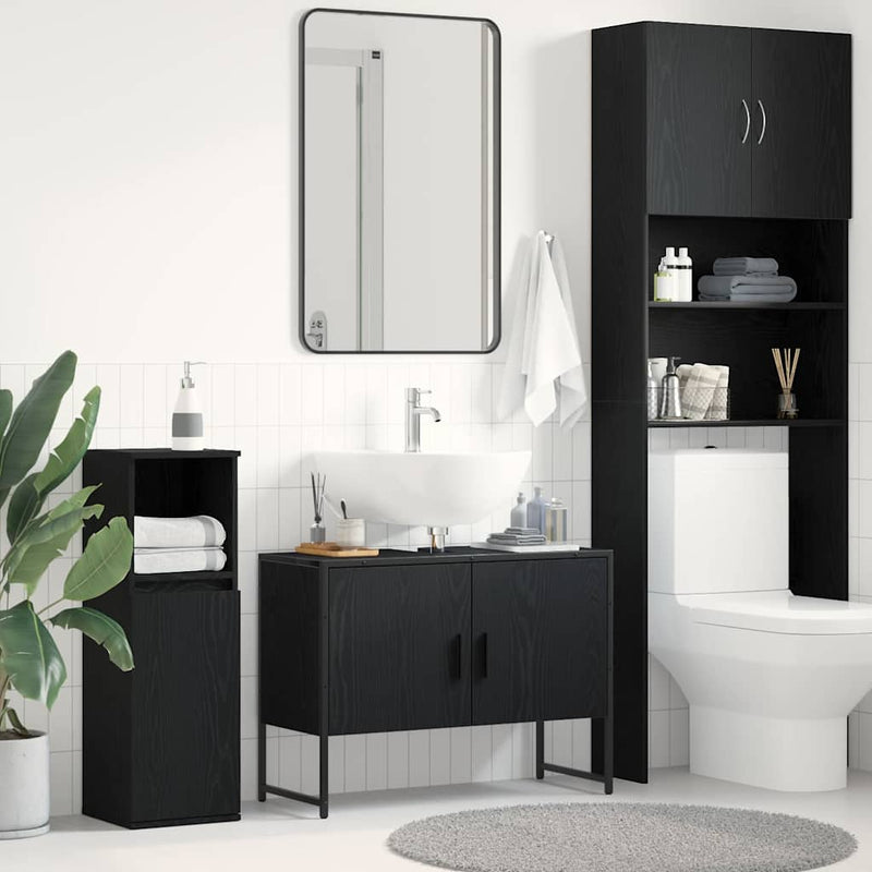 vidaXL Fürdőszobai mosdószekrény Musta tammi 80 x 30 x 60 cm Faanyag