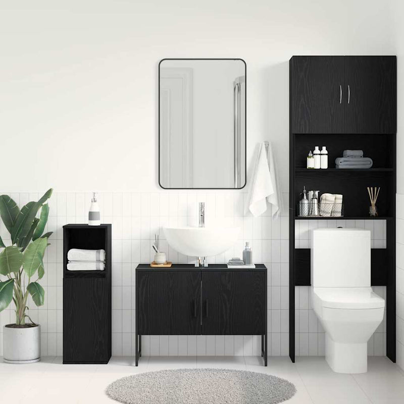 vidaXL Fürdőszobai mosdószekrény Musta tammi 80 x 30 x 60 cm Faanyag