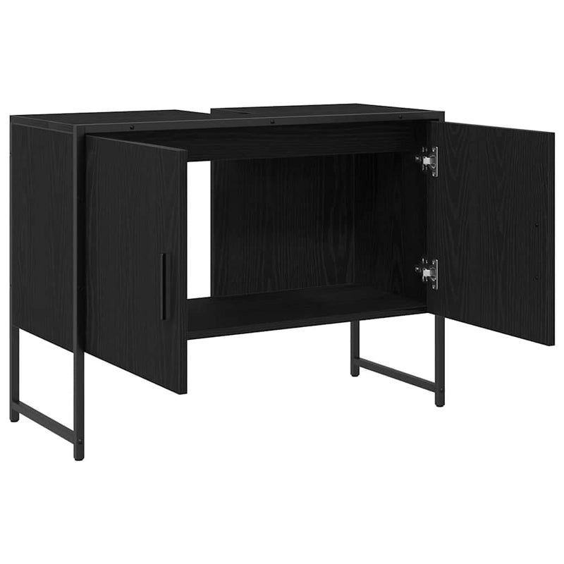 vidaXL Fürdőszobai mosdószekrény Musta tammi 80 x 30 x 60 cm Faanyag
