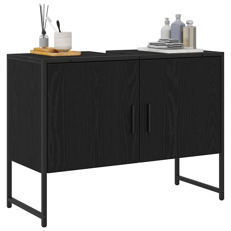 vidaXL Fürdőszobai mosdószekrény Musta tammi 80 x 30 x 60 cm Faanyag
