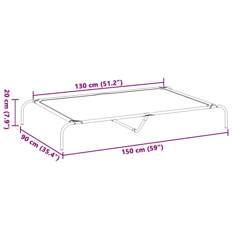vidaXL szürke textilén és acél emelt kutyaágy 150x90x20 cm