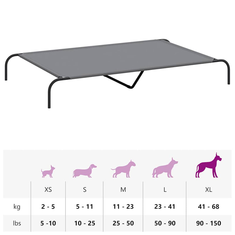 vidaXL szürke oxford szövet és acél emelt kutyafekhely 150x90x20 cm