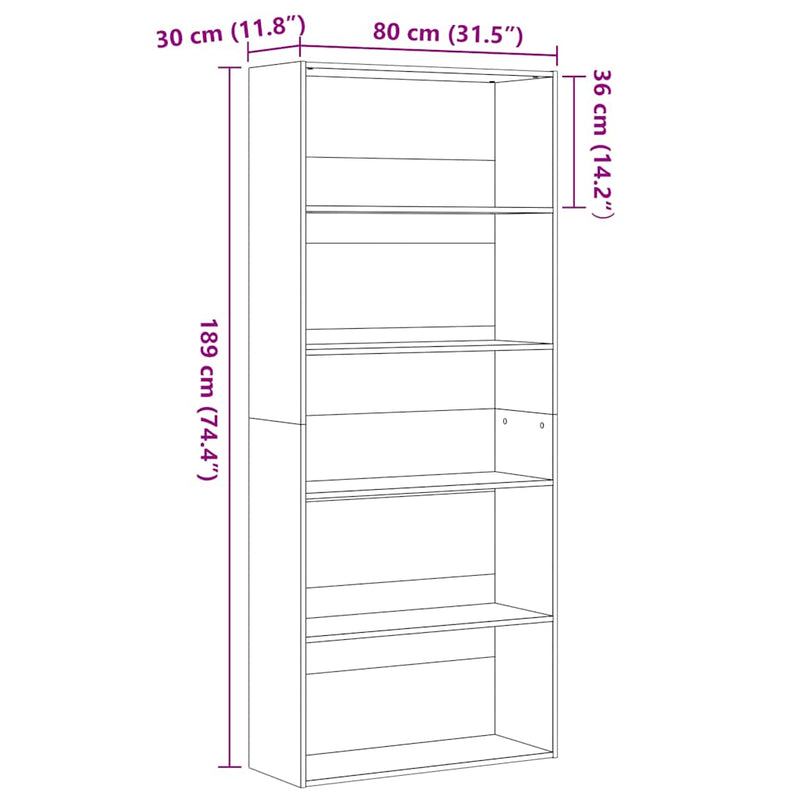 vidaXL fekete tölgy szerelt fa könyvszekrény 80x30x189 cm