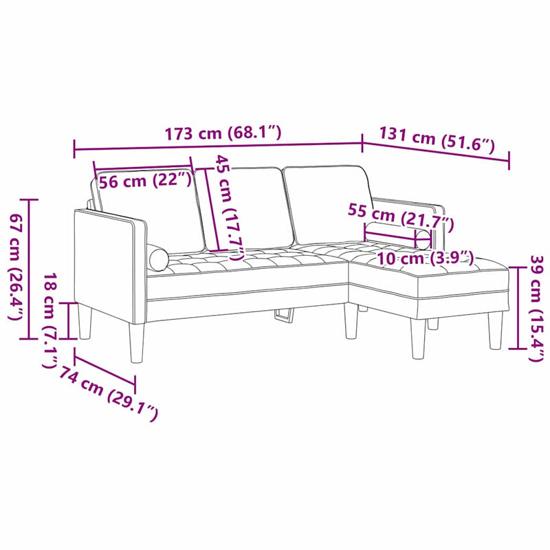 vidaXL Kanapé Szett Világosszürke 173 x 131 x 67 cm Bársony