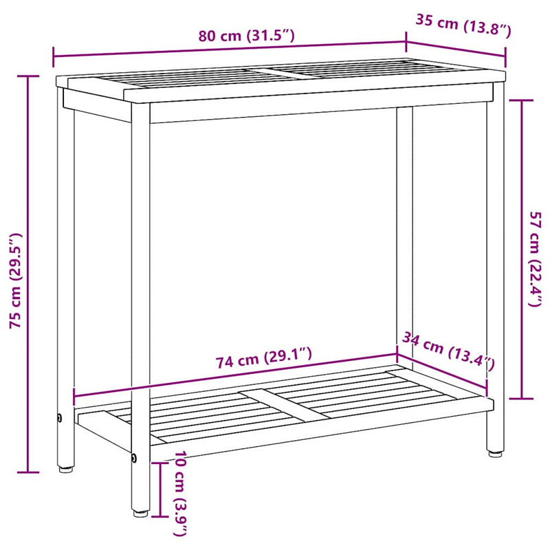 vidaXL Kültéri Asztal tárolóval Természetes és fekete 80 x 35 x 75 cm