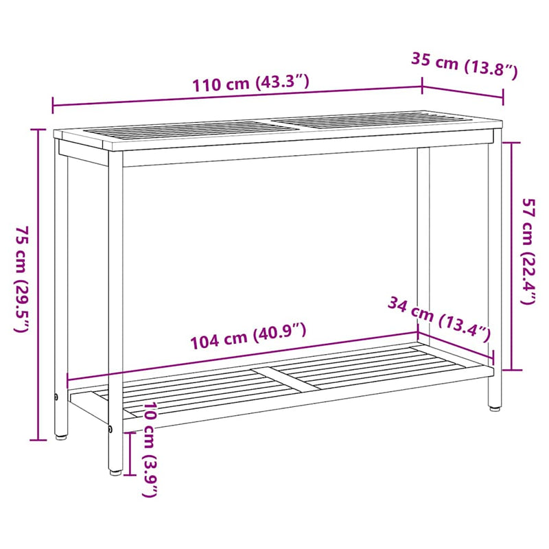 vidaXL Kültéri Asztal tárolóval Természetes és Szürke 110 x 35 x 75 cm