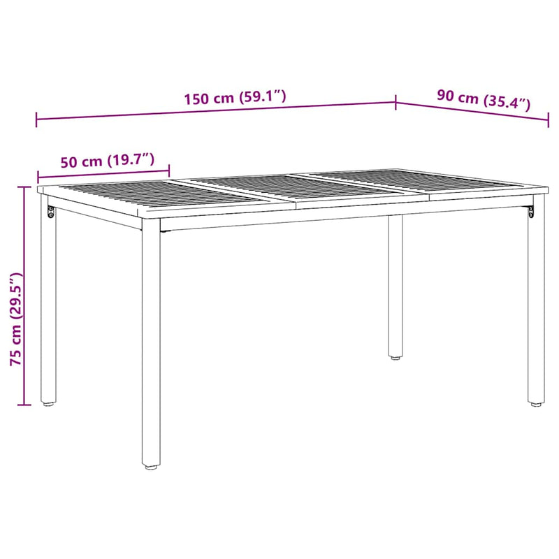 vidaXL Kültéri asztalok Természetes és fekete 150 x 90 x 75 cm