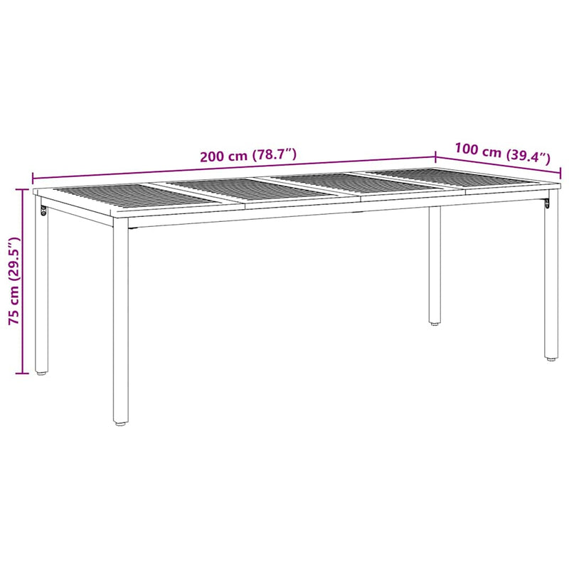 vidaXL Kültéri asztalok Természetes és fekete 200 x 90 x 75 cm