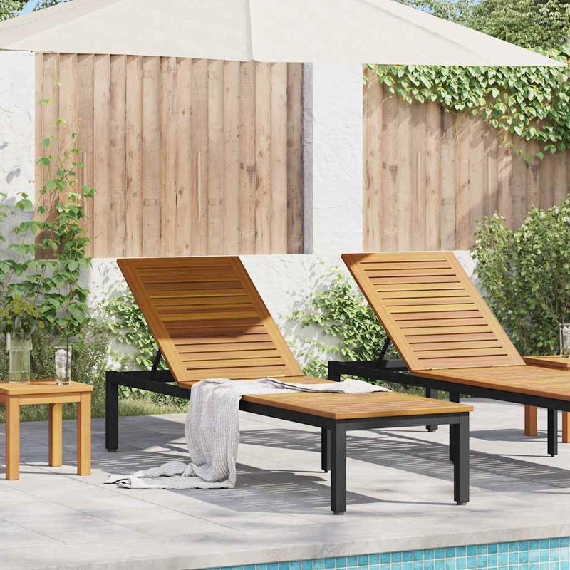 vidaXL Napozóágy 1-személy Fekete 200 x 55 x 35cm Tömör akácfa