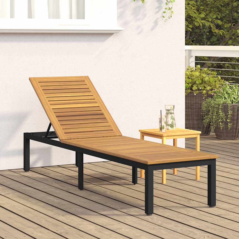 vidaXL Napozóágy 1-személy Fekete 200 x 55 x 35cm Tömör akácfa