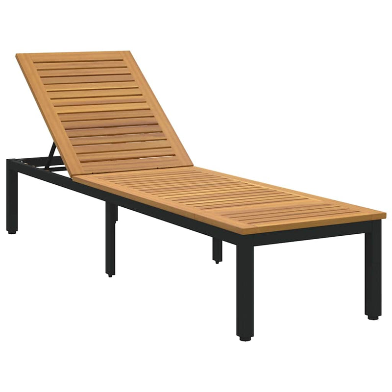 vidaXL Napozóágy 1-személy Fekete 200 x 55 x 35cm Tömör akácfa