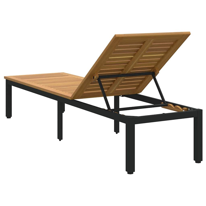 vidaXL Napozóágy 1-személy Fekete 200 x 55 x 35cm Tömör akácfa