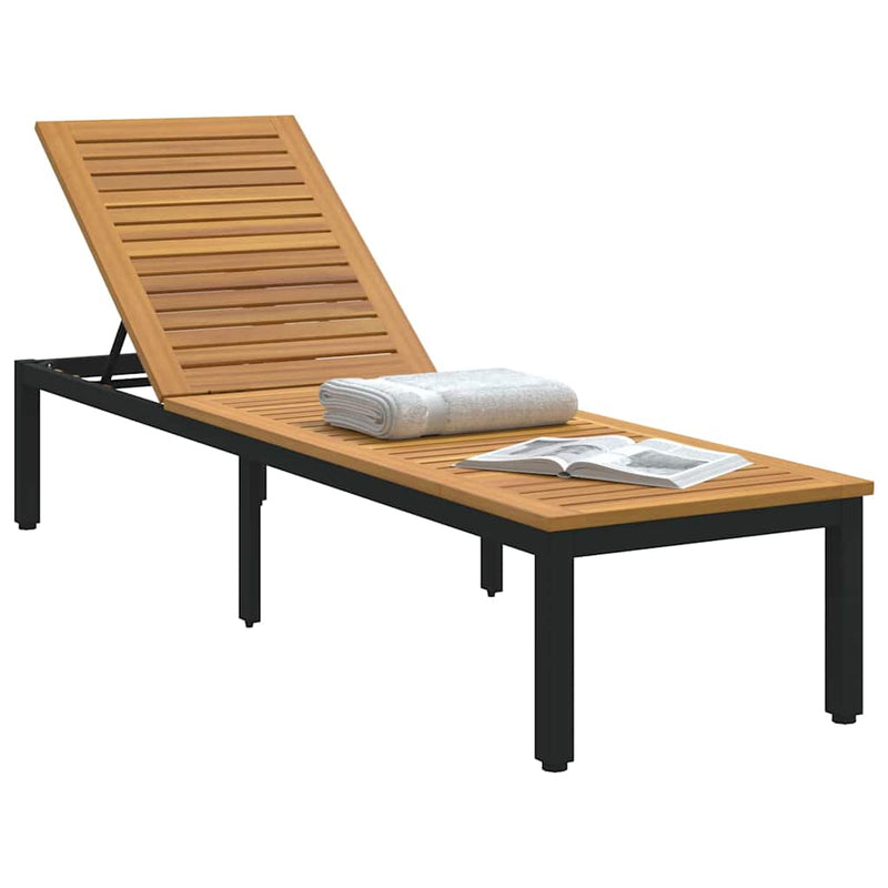 vidaXL Napozóágy 1-személy Fekete 200 x 55 x 35cm Tömör akácfa