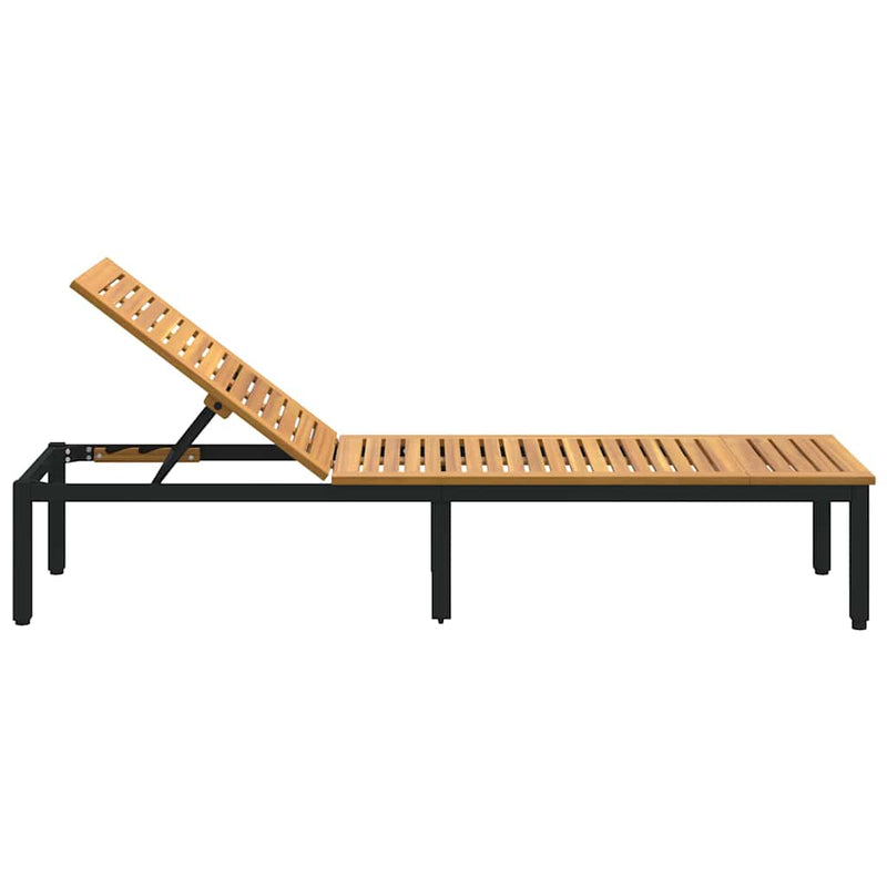 vidaXL Napozóágy 1-személy Fekete 200 x 55 x 35cm Tömör akácfa