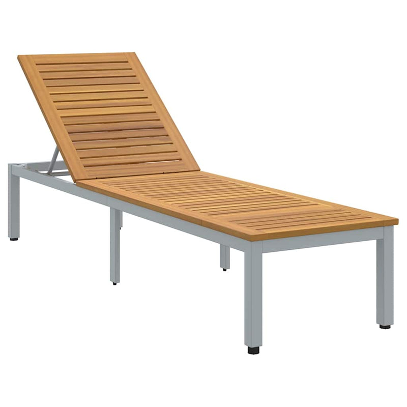 vidaXL Napozóágy 1-személy Szürke 200 x 55 x 35cm Tömör akácfa