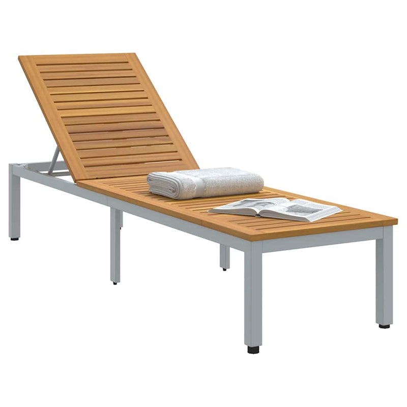vidaXL Napozóágy 1-személy Szürke 200 x 55 x 35cm Tömör akácfa