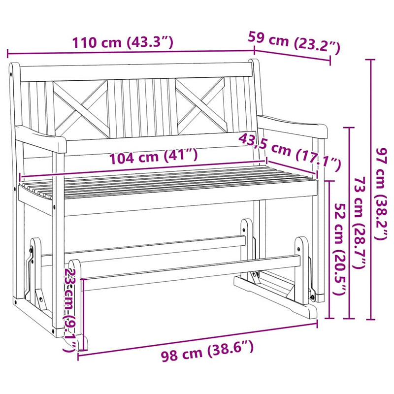 vidaXL Kerti Ringató Pad Barna 110 x 59 x 97cm Tömör akácfa