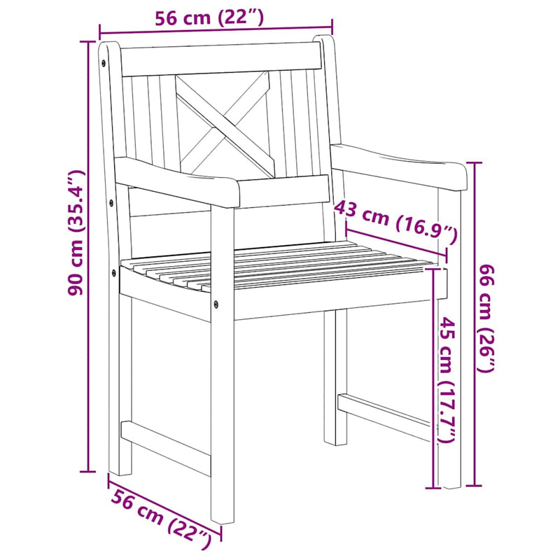 vidaXL Kerti Szék 2 pcs Barna 56 x 56 x 90 cm Tömör akácfa