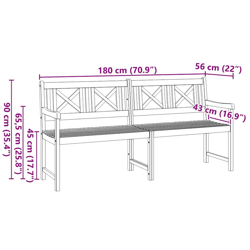 vidaXL Kerti pad Barna 180 x 56 x 90cm Tömör akácfa