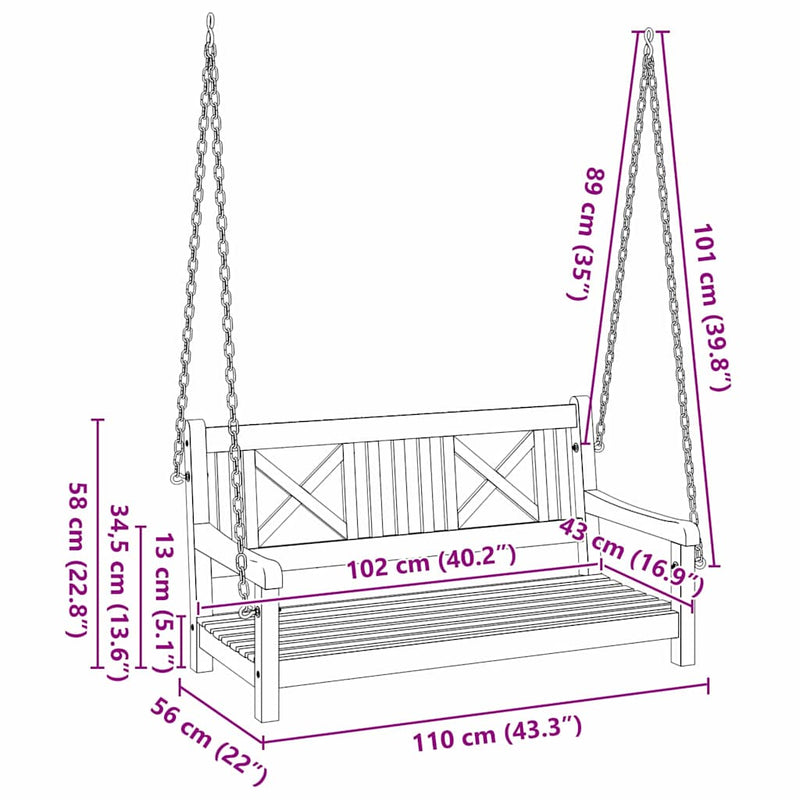 vidaXL Kerti hinta pad Barna 119 x 35 x 47 cm Tömör akácfa