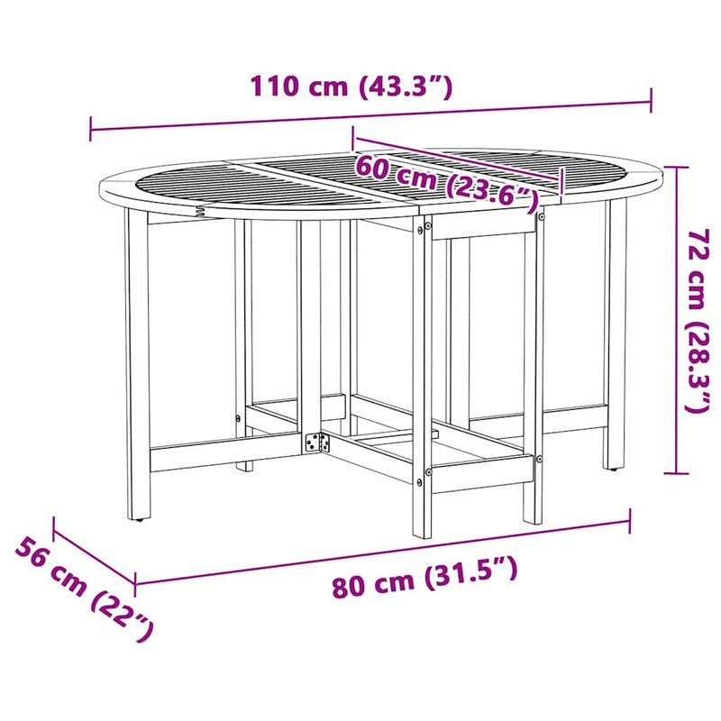 vidaXL Kerti Asztal 5 pcs Barna 110 x 60 x 72 cm Tömör akácfa