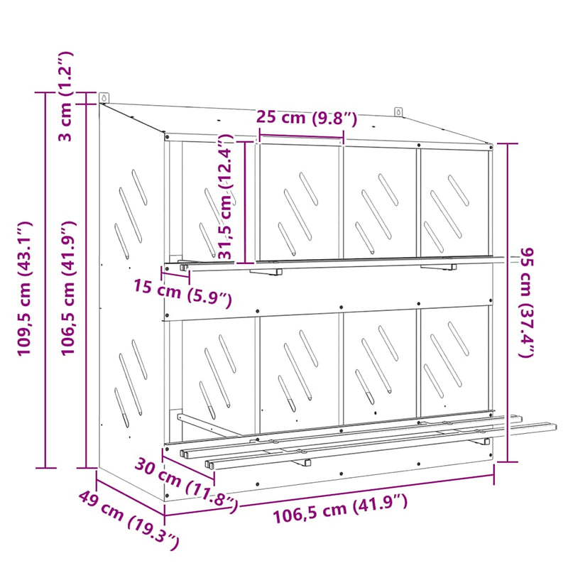 vidaXL horganyzott ezüst fém csirke fészekrakó doboz 8 rekesszel