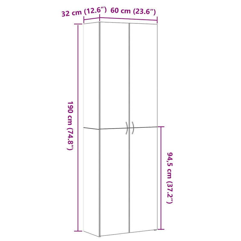 vidaXL Irodai szekrény polcokkal Musta tammi 60 x 32 x 190 Faanyag