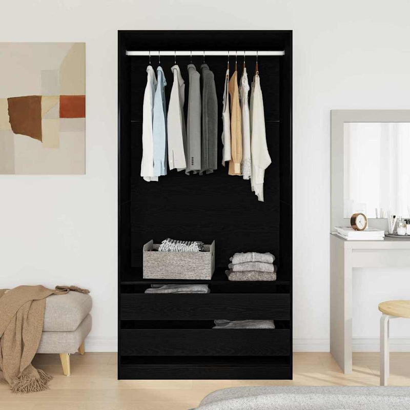 vidaXL Ruhásszekrény fiókkal Musta tammi 100 x 50 x 200 cm Faanyag