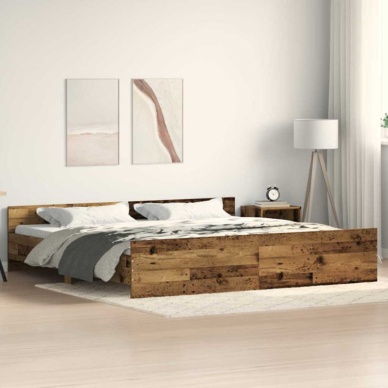 vidaXL Ágykeret fejtámlával Régi fa 200 x 200 cm Faanyag