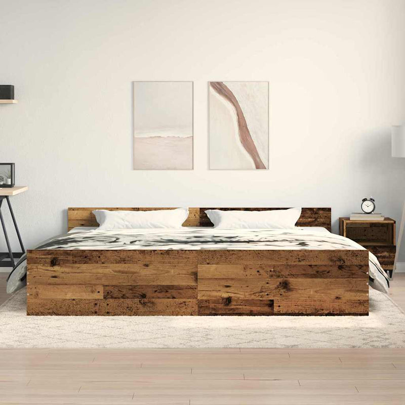 vidaXL Ágykeret fejtámlával Régi fa 200 x 200 cm Faanyag