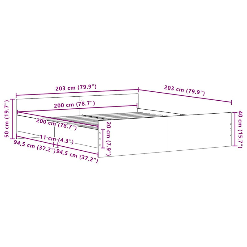 vidaXL Ágykeret fejtámlával Régi fa 200 x 200 cm Faanyag