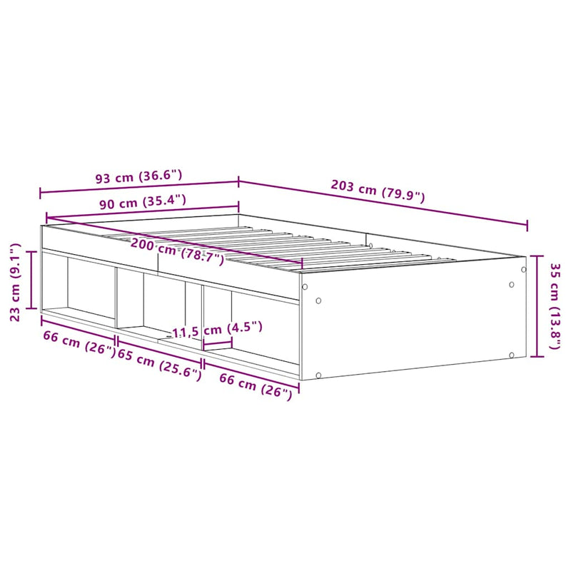 vidaXL fekete tölgy színű szerelt fa ágykeret matrac nélkül 90x200 cm