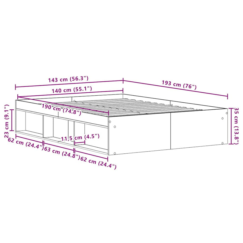 vidaXL fekete tölgy színű szerelt fa ágykeret matrac nélkül 140x190 cm