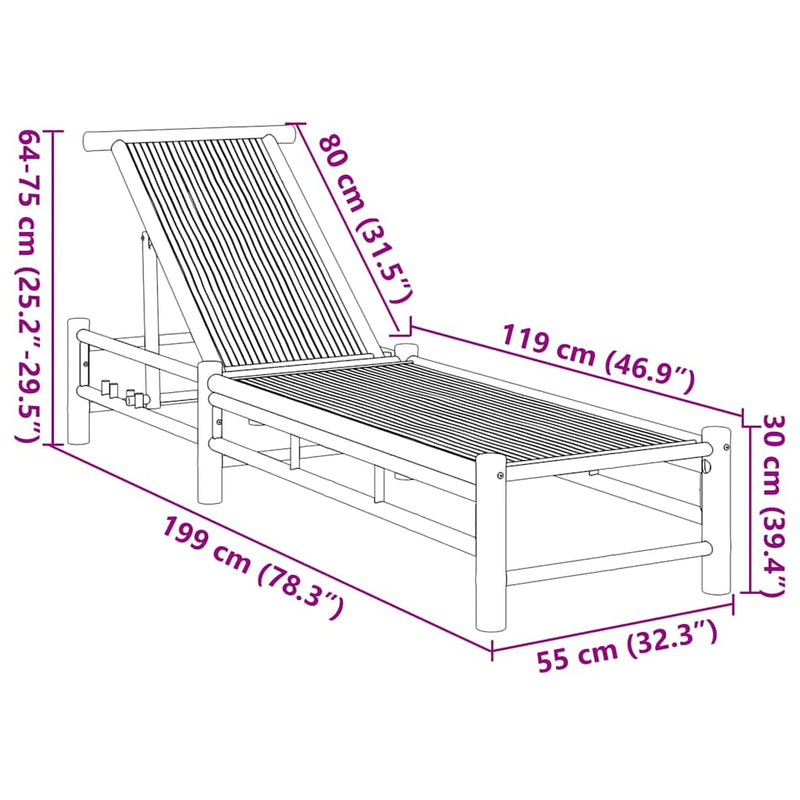 vidaXL bambusz napozóágy 55x199x30 cm