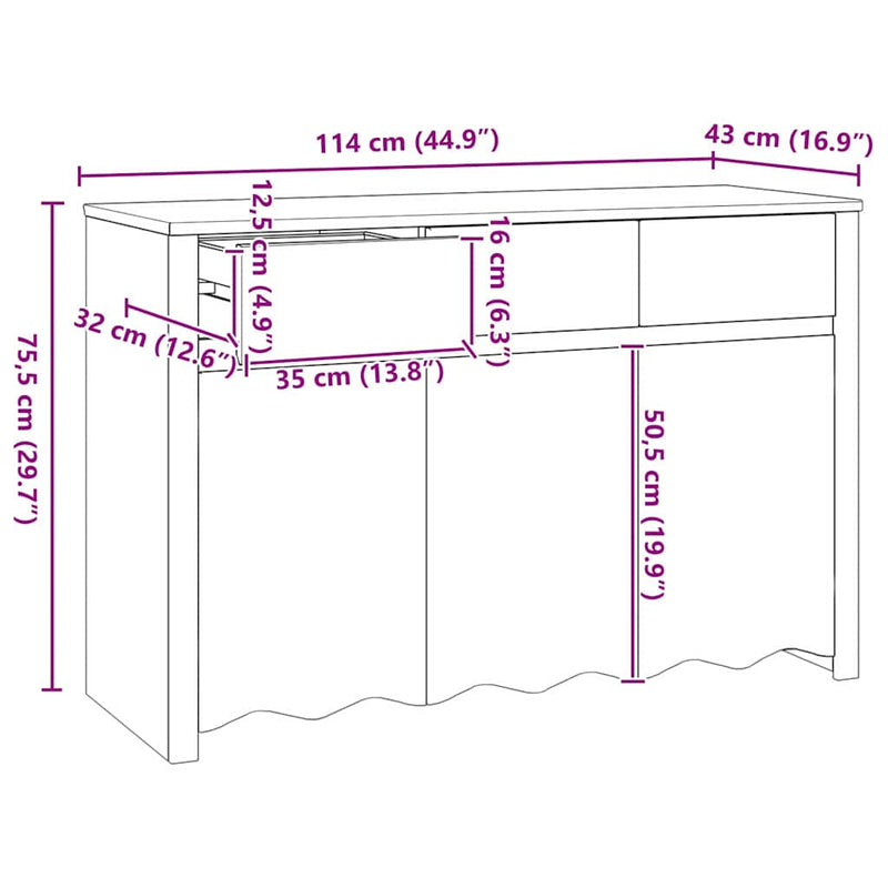 vidaXL Barna 114 x 43 x 75.5 cm Tömör fenyőfa