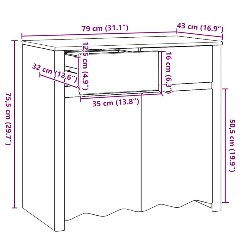 vidaXL Oldalszekrény Barna 79 x 43 x 75.5 cm Tömör fenyőfa