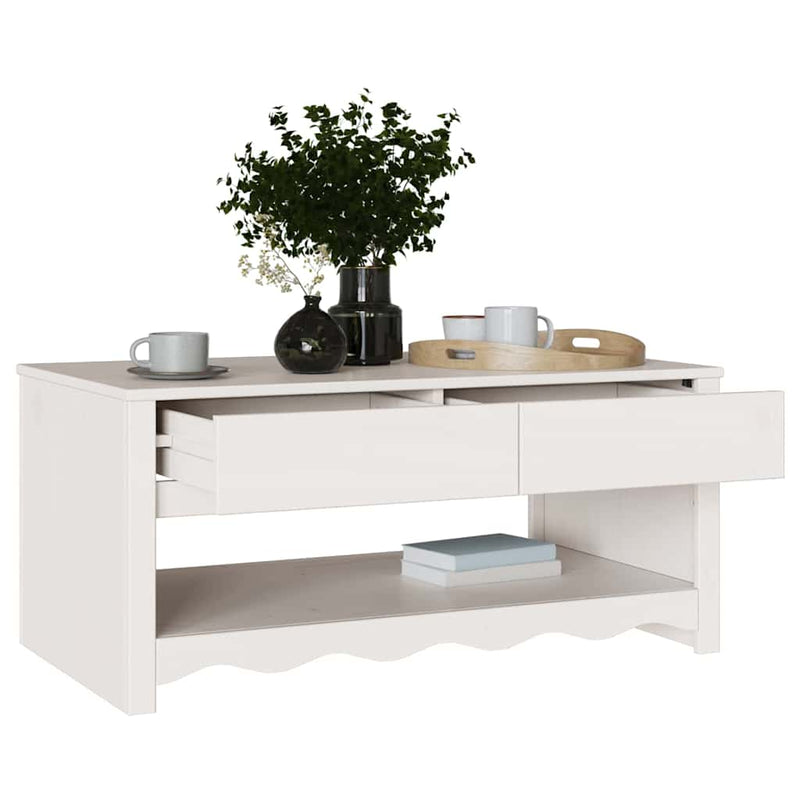 vidaXL Dohányzóasztal Drammen Fehér 99 x 55 x 45 cm Tömör fenyőfa