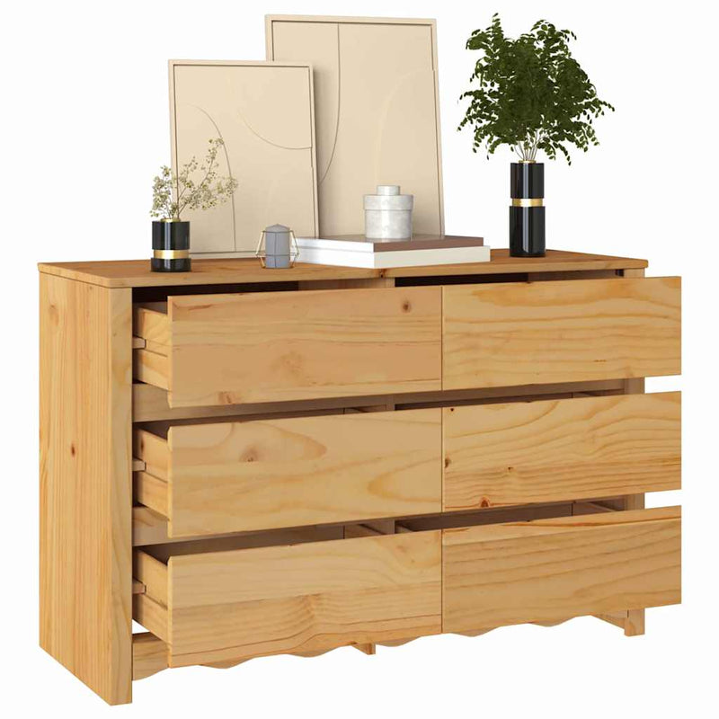 vidaXL Fiókos Szekrény fiókkal Barna 111 x 43 x 73.5 cm Tömör fenyőfa