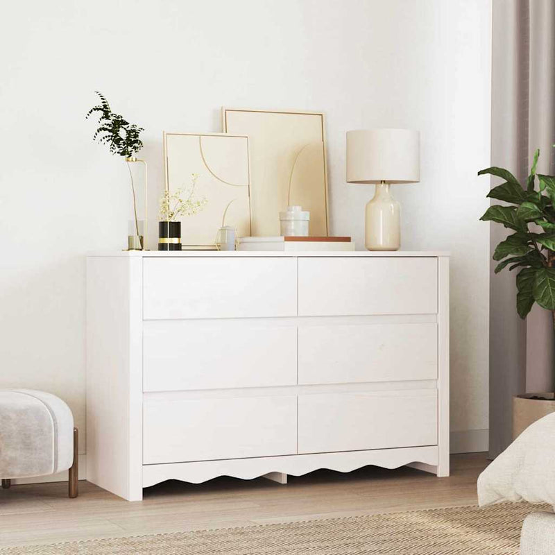 vidaXL Fiókos Szekrény Drammen Fehér 111 x 43 x 73.5 cm Tömör fenyőfa