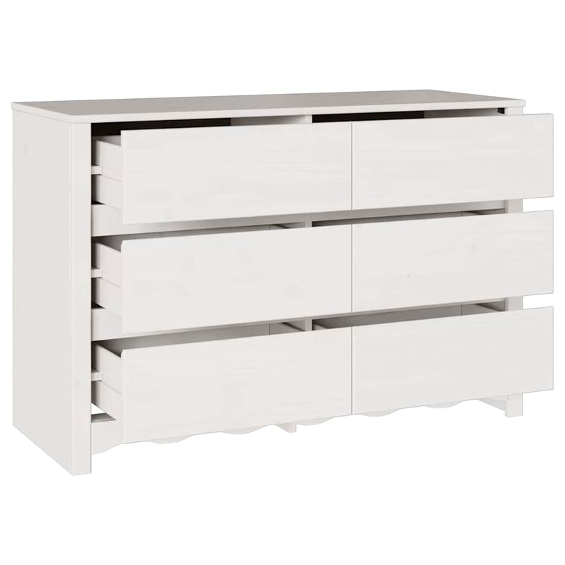vidaXL Fiókos Szekrény fiókkal Fehér 111 x 43 x 73.5 cm Tömör fenyőfa