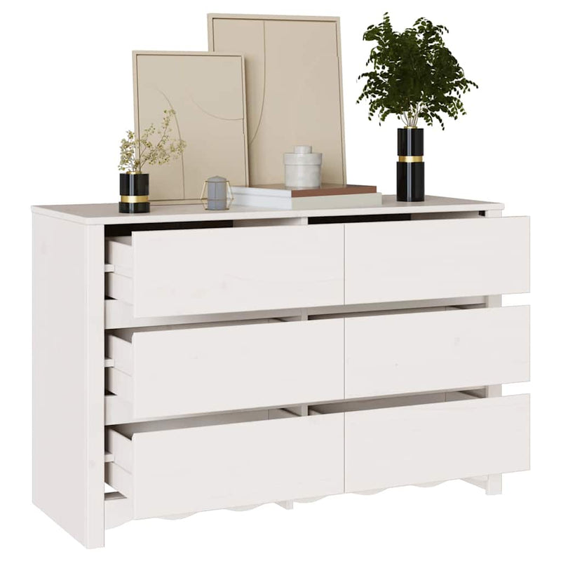 vidaXL Fiókos Szekrény fiókkal Fehér 111 x 43 x 73.5 cm Tömör fenyőfa