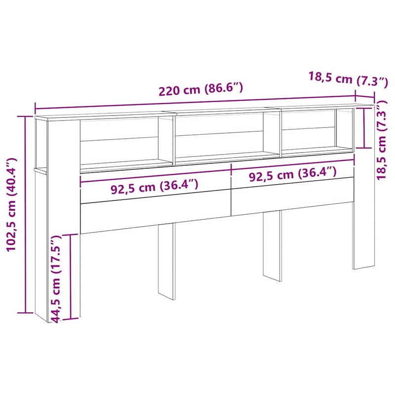 vidaXL Fejtámla fejtámlával 220 x 18.5 x 102.5 cm