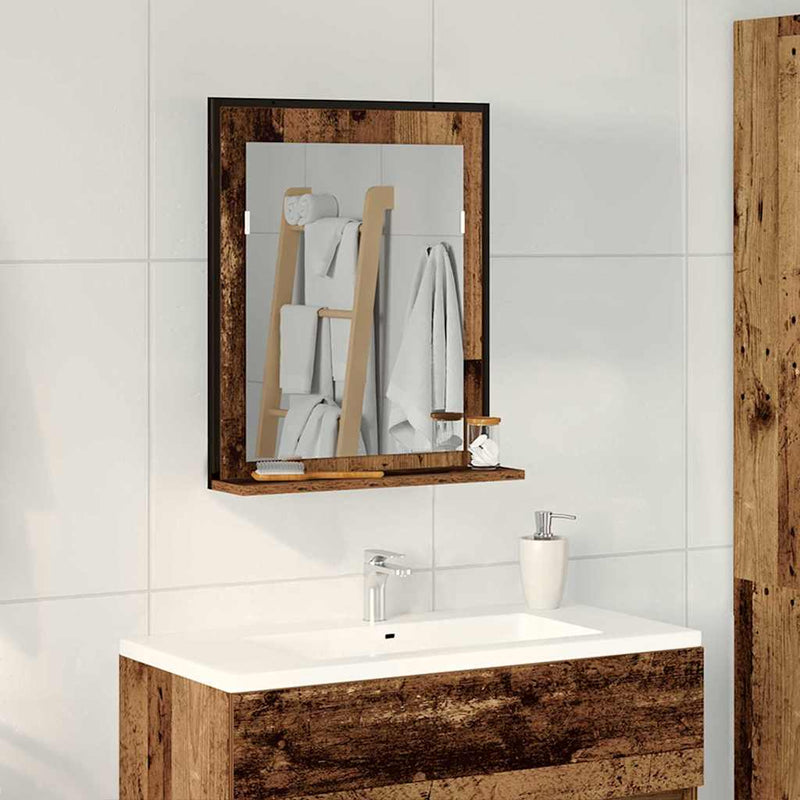 vidaXL Fürdőszobai tükör polcokkal Régi fa 50 x 12 x 60 cm Faanyag