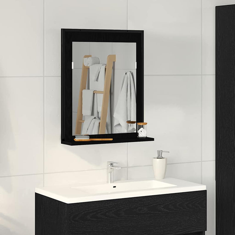 vidaXL Fürdőszobai tükör polcokkal Musta tammi 50 x 12 x 60 cm Faanyag