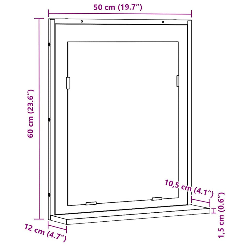 vidaXL Fürdőszobai tükör polcokkal Musta tammi 50 x 12 x 60 cm Faanyag