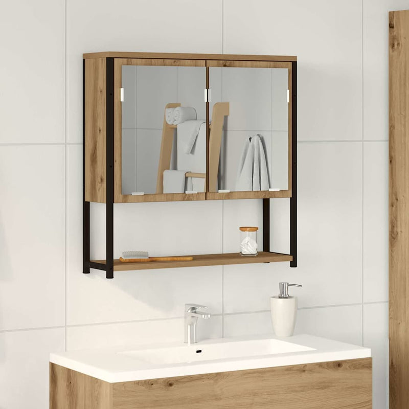 vidaXL Fürdőszobai tükrös szekrény kézműves tölgy 60 x 16 x 60 cm
