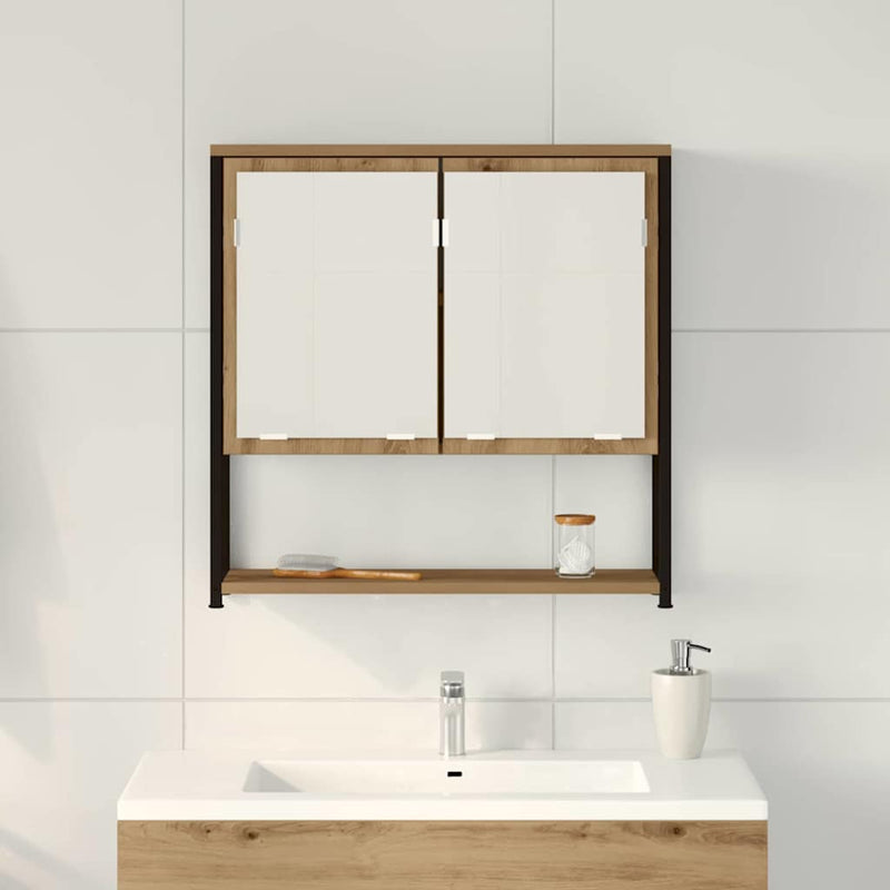 vidaXL Fürdőszobai tükrös szekrény kézműves tölgy 60 x 16 x 60 cm