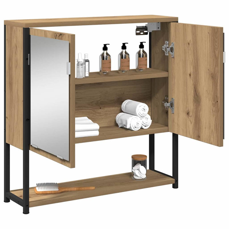 vidaXL Fürdőszobai tükrös szekrény kézműves tölgy 60 x 16 x 60 cm
