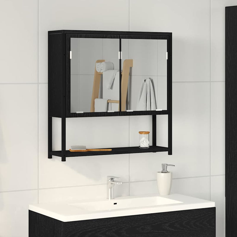 vidaXL Fürdőszobai tükrös szekrény Musta tammi 60 x 16 x 60 cm Faanyag